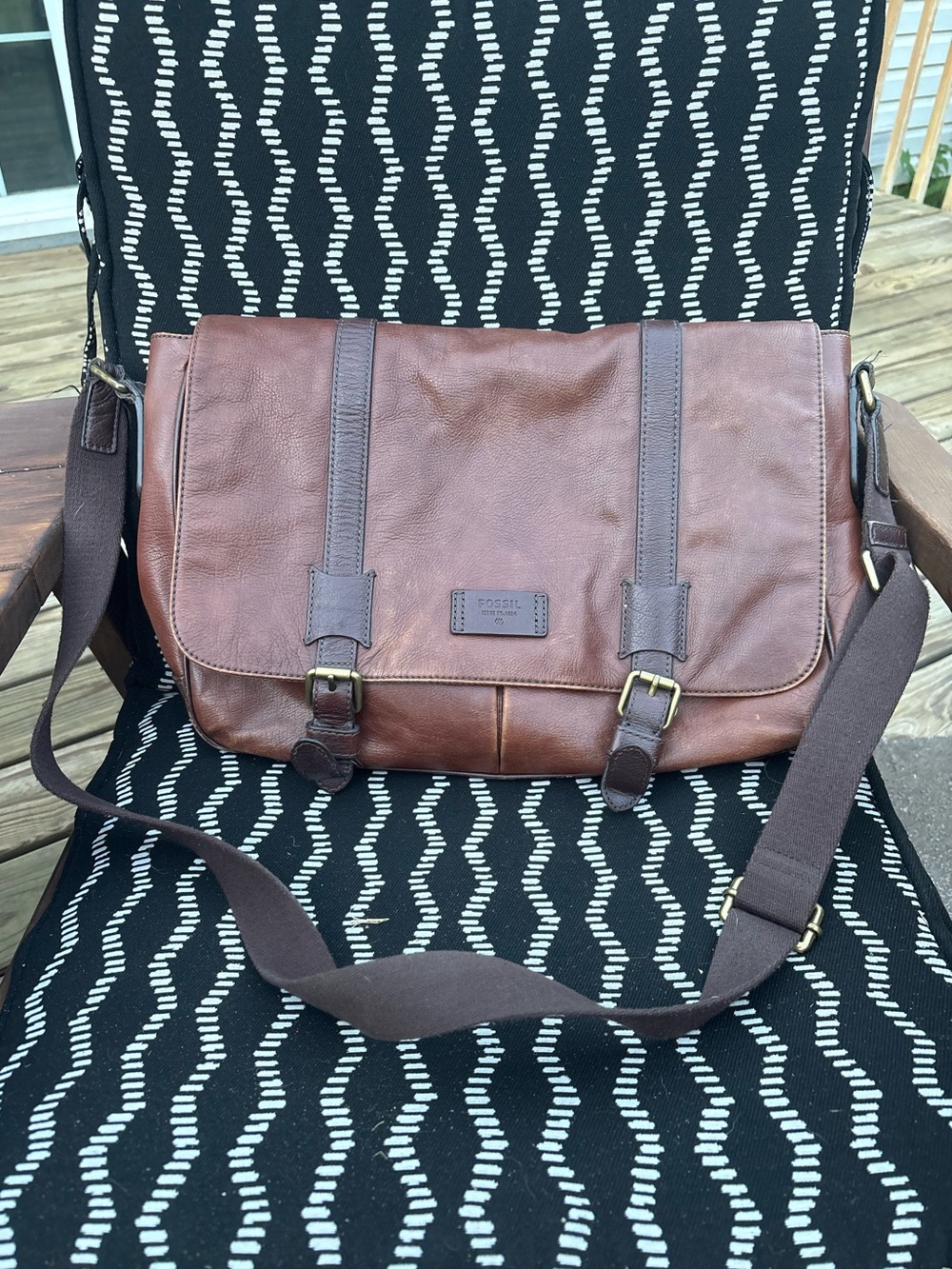 Fossil Brown Leather Messenger Laptop Bag Crossbody Shoulder Bag